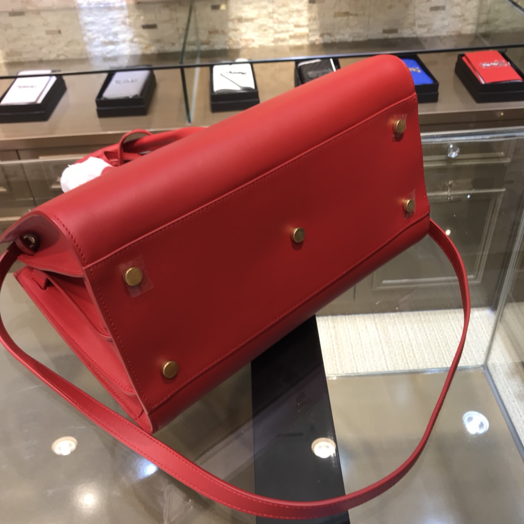 Saint Laurent Sac De Jour Smooth Calfskin Handbag Shoulder Bag Red 378299 Gold